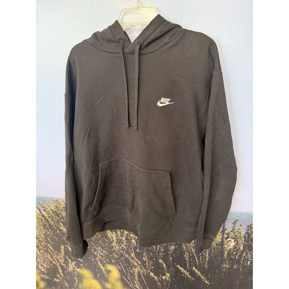 Nike Club Fleece Hoodie Mens 2XL‎ Black White Cotton Standard